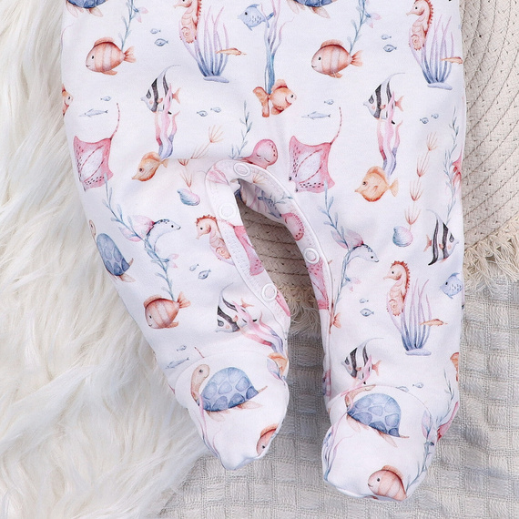 ABN-5480 Mondo sommerso Nini - pigiama per neonati in cotone biologico, piedini rivestiti