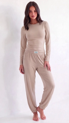 Pigiama donna Luna 1318 in viscosa 95% manica lunga pantaloni con polsini - beige