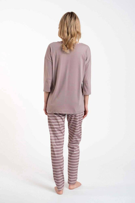 Betty Pigiama donna manica 3/4, pantaloni lunghi Moda italiana - cappuccino/stampa cappuccino