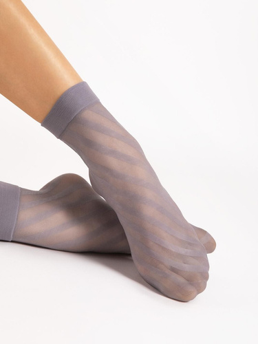Fiore G1202 Riga Calze Donna 20 DEN Rete a Righe Grigie