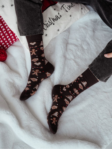 1290-037 Calzini di Natale da uomo Milena - Pan di zenzero, marrone