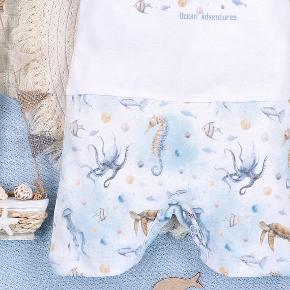 ABN-5453 Sea Of Joy Nini baby Rampers bianco-cotone organico, comodi bottoni a pressione