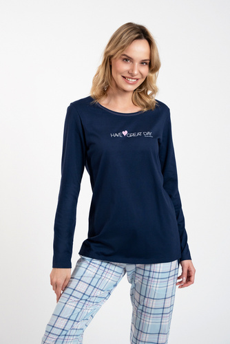 Glamour Pigiama donna manica lunga e pantaloni lunghi Italian Fashion - blu navy/stampa