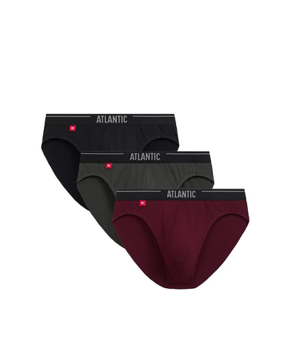 Slip Atlantic uomo 3MP-094/25 cotone kaki viola-nero, confezione da 3 pezzi, taglio classico