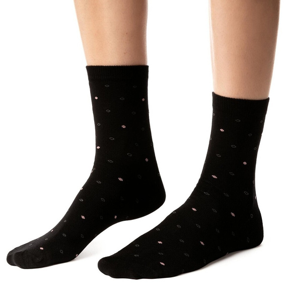 Calze da donna Steven art.099 in cotone con fantasie colorate, cucitura piatta - 139 nero