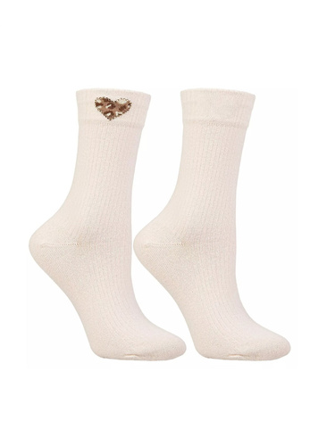 Calzini da donna Moraj CSL250-941 in cotone a coste con cuore leopardato