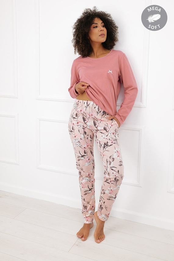 Italian Fashion Kafelia Pigiama donna Mega Soft lunga con fiori e fiocco