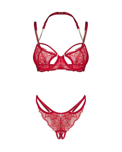 Set Matildea Bra & Crotchless Thong Obsessive - reggiseno con ferretto e perizoma aperto