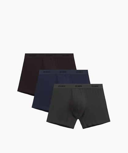 Boxer da uomo Atlantic 3MH-0177 A3 3 pezzi marrone-indaco-khaki, cotone, gamba lunga