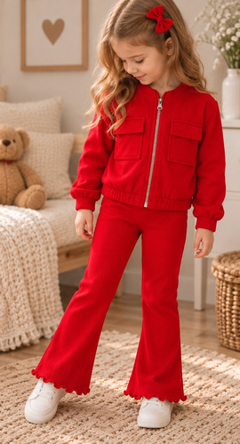 Mamatti DR814 Tuta Bambina Bomber con Zip e Leggings a Zampa a Costine
