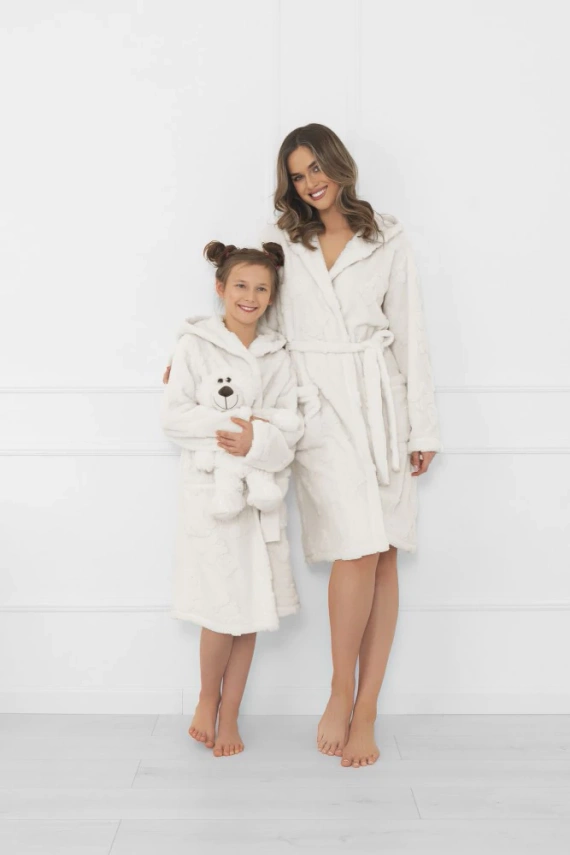 Vestaglia per bambini Teddy Italian Fashion ecru - in orsetti, calda, con cappuccio