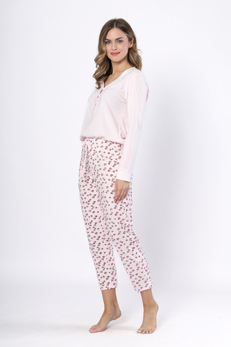 Pigiama da donna Laveza 1623 Grazyna - cotone, rosa chiaro, manica lunga