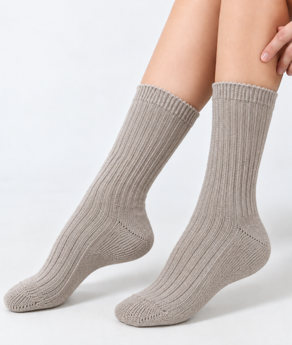 Pesail 3054 wz.54 Wik calze donna invernali a coste Merynos-3 beige
