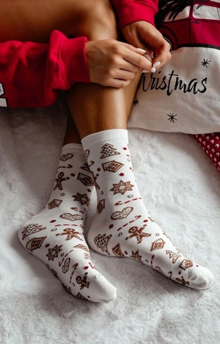 1283-038 Calze da donna Gingerbread Milena ecrù - festose, colorate, di cotone
