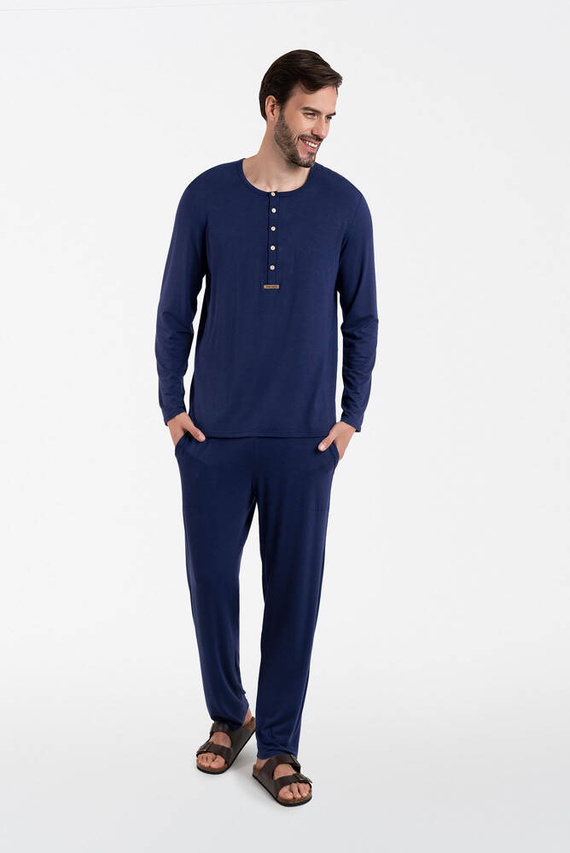 Amigo Pigiama da uomo a maniche lunghe, pantaloni lunghi Moda italiana - blu navy