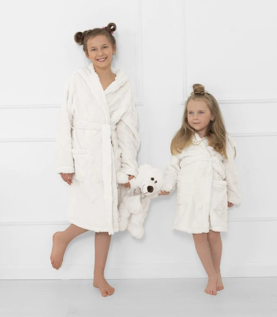 Vestaglia per bambini Teddy Italian Fashion ecru - in orsetti, calda, con cappuccio