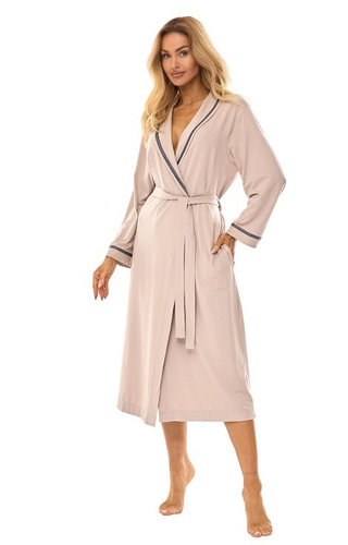 2506 Accappatoio lungo da donna in viscosa L&L beige - leggero e traspirante