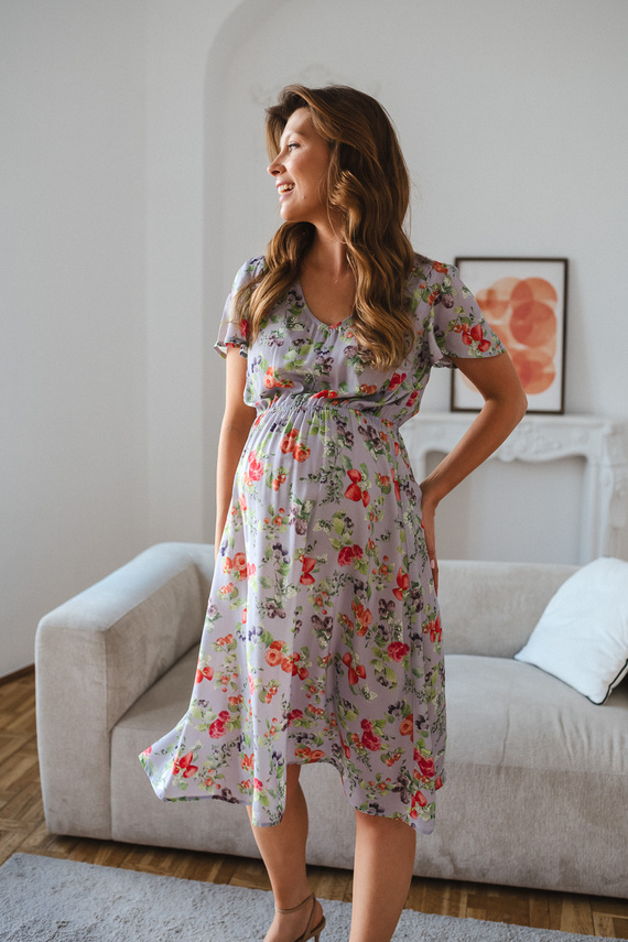Lovely Dress Midi Milk & Love Abito Premaman e Allattamento Azzurro con Frutta