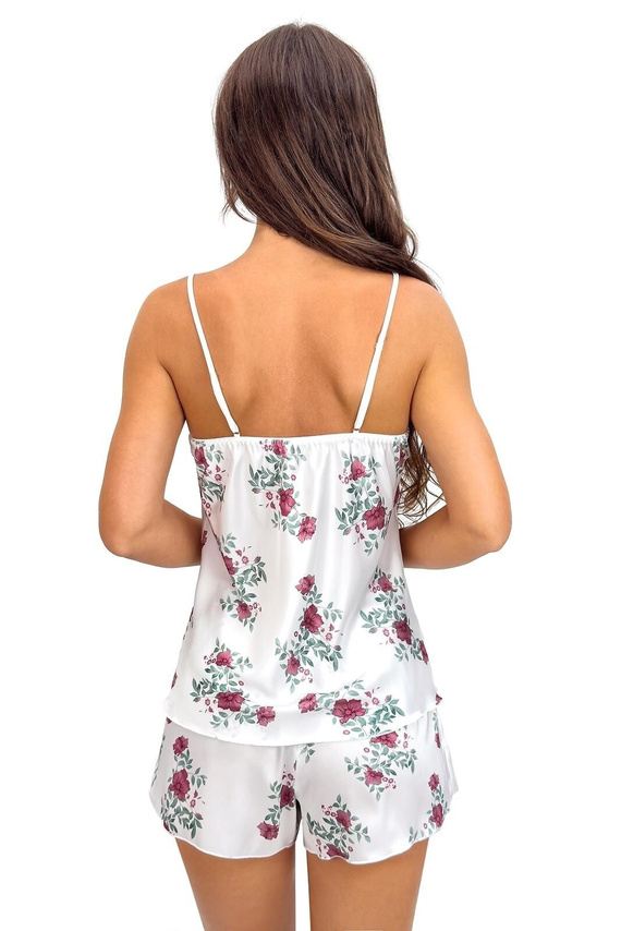 Pigiama Julia 1/2 Ecru Flowers Donna – Pigiama in satin con spalline regolabili e stampa floreale