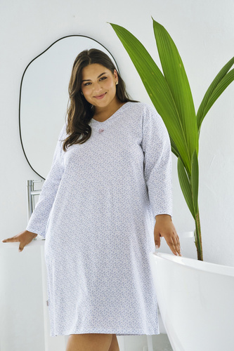 Camicia da notte Debora 3464 blu- cotone, manica lunga, comfort e stile classico