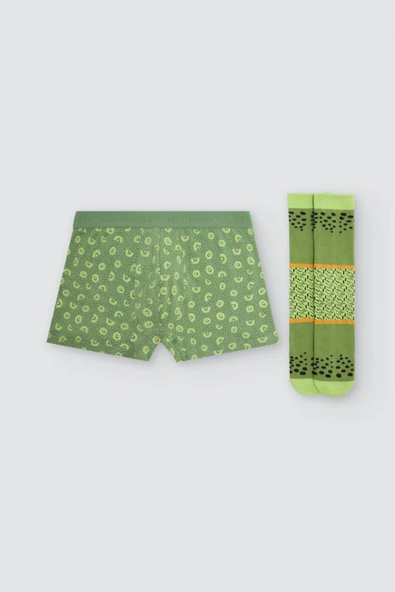 Ysabel Mora 20481 Completo Uomo Boxer + Calze Kiwi Verde Cotone
