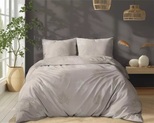 5503 A Biancheria da letto in cotone beige con foglie di felce geometriche Naturalis- Detexpol