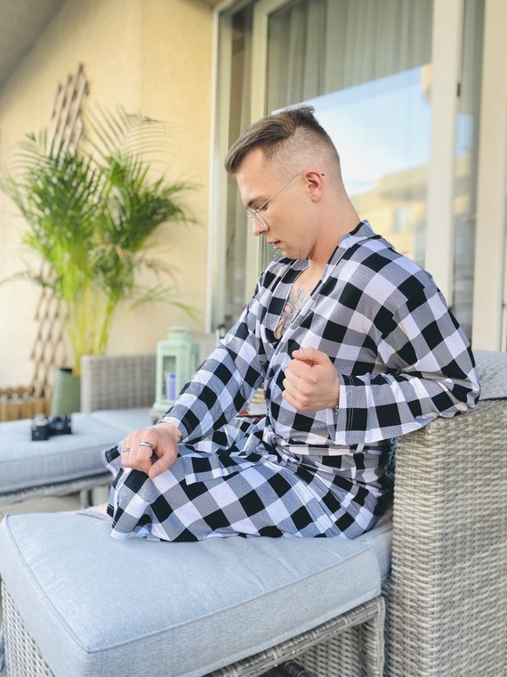 338 Vestaglia da uomo/donna in crêpe De Lafense - bianco/nero