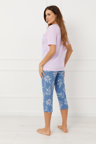 Pigiama donna ERULA Moda italiana cotone manica corta 3/4 pantaloni rosa