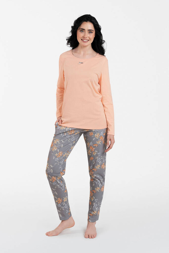 Kasali Pigiama e pantaloni a maniche lunghe da donna Moda italiana - salmone/stampa