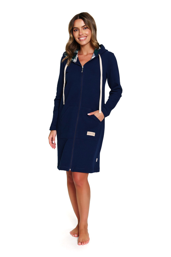 Doctor Nap 7364 - Vestaglia da donna in cotone con cerniera e cappuccio | 100% cotone, lucidata - blu navy