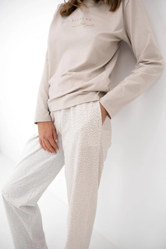 Pigiama donna Sensis Lyanna beige in cotone con pantaloni lunghi a fiori