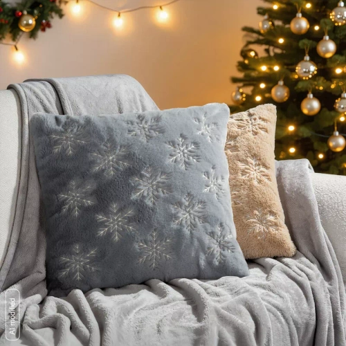 CHP308 Federa natalizia Eurofirany 45x45 con paillettes 3D stelle beige