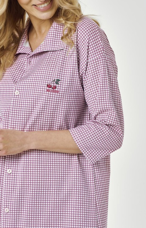 3436 Joliee Camicia da donna Taro rosa - cotone, a quadri, manica 3/4, bottoni