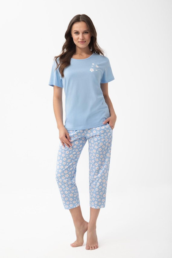 1301 Luna Pigiama donna cotone 3/4 floreale morbido comodo 100% cotone