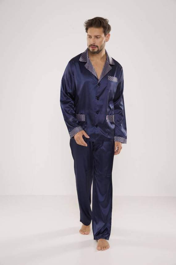 939 Pigiama da uomo in raso - blu navy