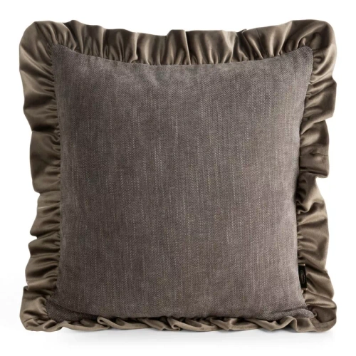 Eurofirany Elvara federa decorativa 45x45 in velluto con volant - beige scuro