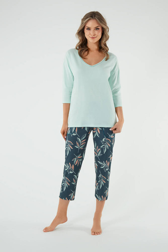 Julietta Pigiama donna maniche 3/4, pantaloni 7/8 Moda italiana - pistacchio/stampa