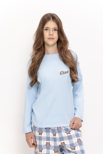 Pigiama bambina Taro 3676 Freja blu 100% cotone manica lunga