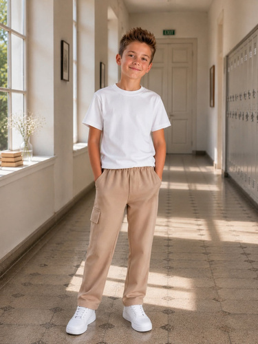 Seven Bambarillo Pantaloni da Tuta Bambino in Cotone Beige Cargo