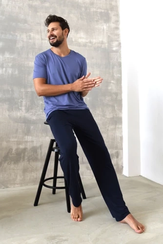 Dallas Pigiama uomo manica corta, pantaloni lunghi Moda italiana - blu