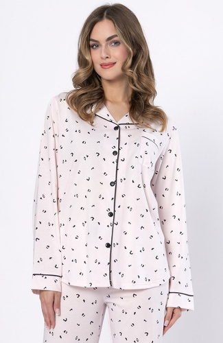 Pigiama donna Laveza Alka 1618 rosa chiaro - cotone, manica lunga, abbottonato