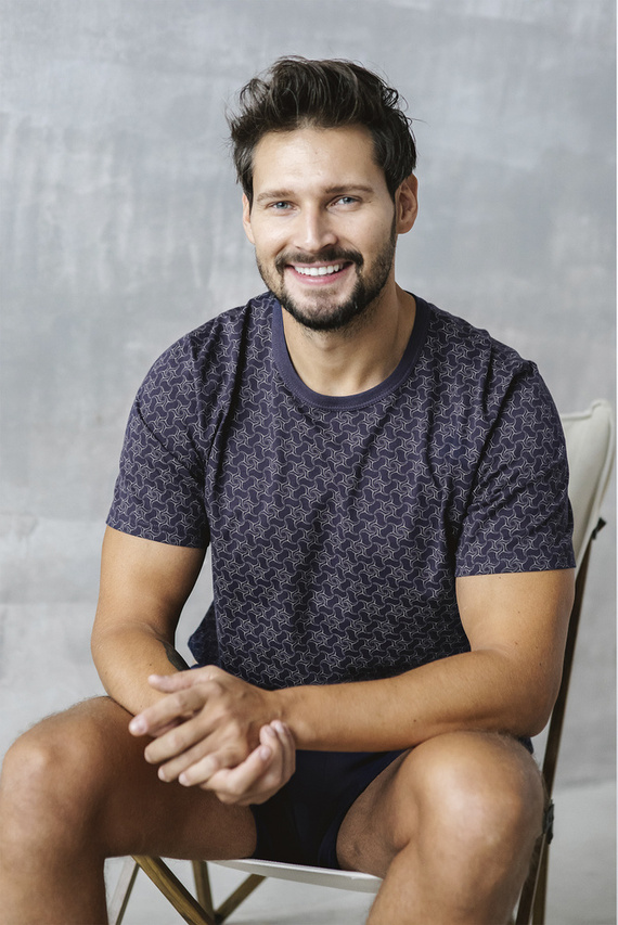 Ricardo Pigiama da uomo a maniche corte, pantaloncini Moda italiana - blu navy/stampa