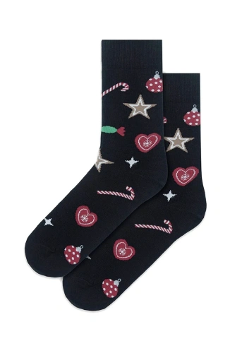 Calze natalizie Gatta U04156 in cotone unisex con cuciture piatte - nero