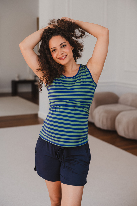 Milk&Love Milk Top Canotta Premaman per Allattamento a Spalline a Righe Blu-Verde