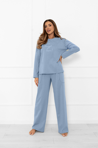 Pigiama da donna Ksara Italian Fashion - cotone, manica lunga e pantaloni con tasche - acciaio