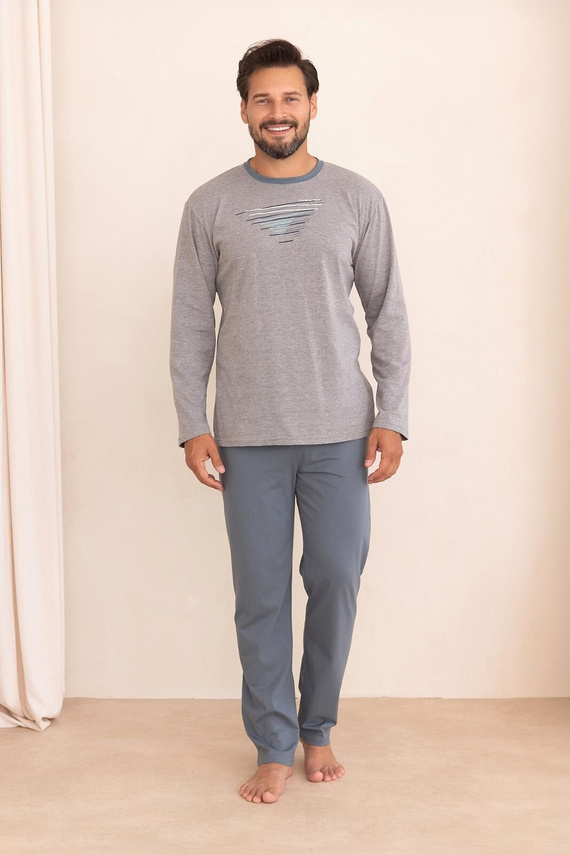 Pigiama uomo Regina 6010 100% cotone manica lunga comoda per tutto l'anno blu