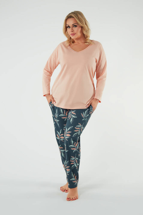 Julietta Pigiama da donna manica lunga, pantaloni lunghi Moda italiana - salmone/stampa