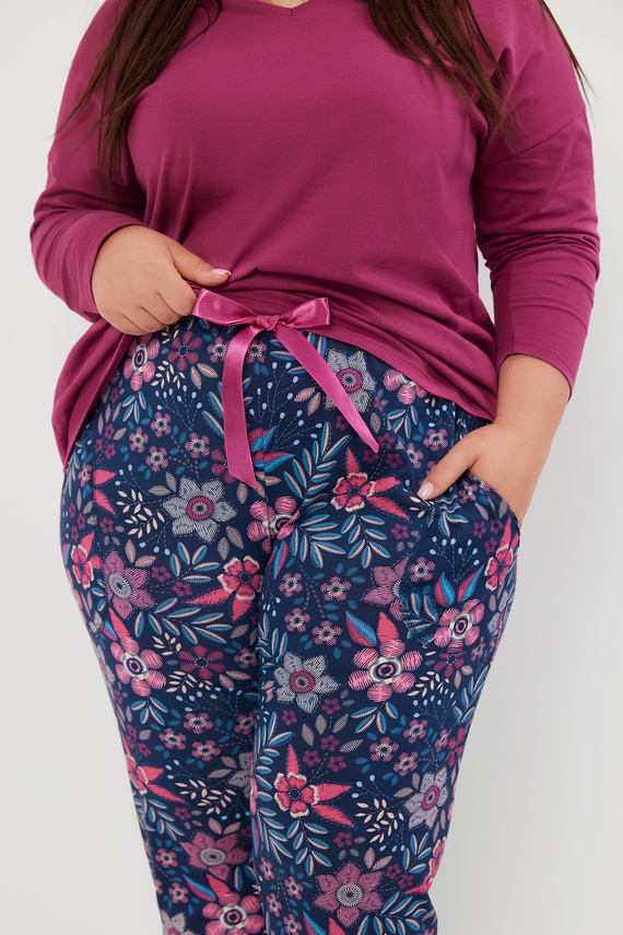 Pigiama donna Folk manica lunga, pantaloni lunghi Moda Italiana - mora/stampa