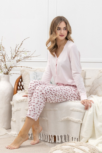 Pigiama da donna Laveza 1623 Grazyna - cotone, rosa chiaro, manica lunga