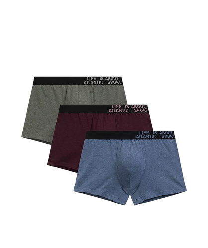 Boxer da uomo 3MH-226/25 verde-maroon-blu-cotone, confezione da 3 pezzi, vestibilità comoda
